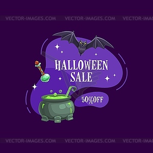 Halloween sale badge with holiday spooky bat - royalty-free vector image