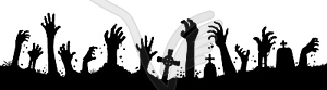 Halloween banner, zombie hand silhouettes cemetery - vector clipart