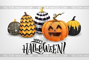 Cartoon Halloween pumpkins with holiday ornament - vector clipart