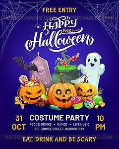 Halloween holiday costume party flyer, monsters - royalty-free vector clipart