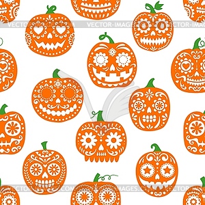 Бесшовный узор из тыквенных черепов для вечеринки на Хэллоуин - клипарт в векторном виде