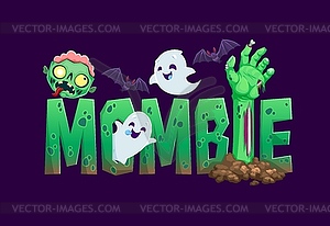 Баннер хэллоуинской мамочки, зомби, кавайный призрак, летучая мышь - клипарт