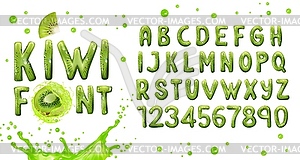 Realistic kiwi font, fruit type, juice alphabet - vector clipart