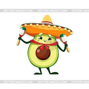 Cartoon kawaii mexican avocado mariachi character - vector clip art