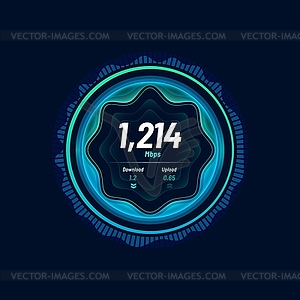 Speedometer neon dial internet traffic speed gauge - color vector clipart
