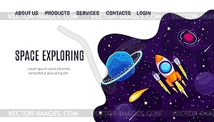 Galaxy space adventure landing page with spaceship - vector clipart / vector image