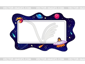 Cartoon frame with galaxy space planets, rockets - vector image