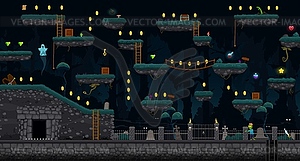 Интерфейс карты уровней аркадной игры Halloween cemetery - векторный клипарт