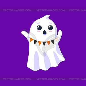 Halloween kawaii ghost with festive garland decor - vector image