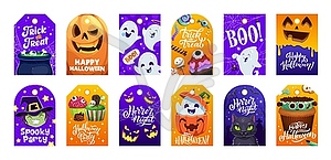 Подарочные бирки к празднику Хэллоуина, тыквы, монстры - изображение в векторном виде