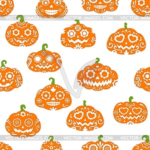 Halloween pumpkin characters seamless pattern - vector clipart