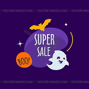 Halloween holiday kawaii ghost super sale banner - vector image