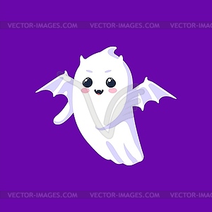 Halloween kawaii ghost character with bat wings, - vector clipart