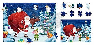 Рождественская игра кусочки головоломки, мультяшный Санта - рисунок в векторном формате