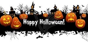 Halloween town landscape with danger pumpkins - vector image