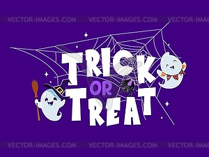 Halloween kawaii ghosts and spider, trick or treat - vector image