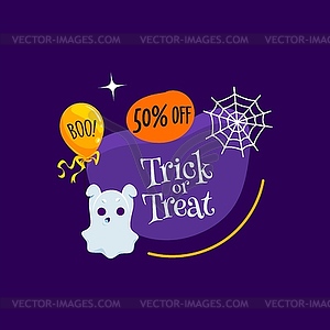 Halloween ghost saying boo, sale badge - vector clipart