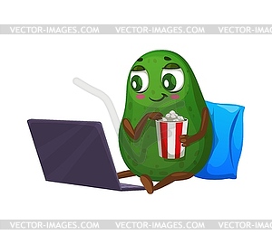 Cartoon Mexican avocado character with popcorn - vector image