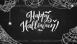 Счастливого Хэллоуина, черный баннер, летающие летучие мыши, пауки - изображение в векторе / векторный клипарт