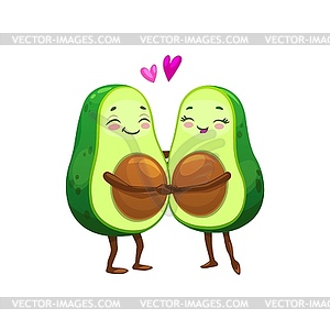 Cartoon Mexican avocado character couple in love - vector clipart