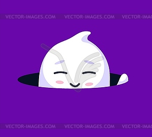 Halloween kawaii ghost peek out of hole - vector image