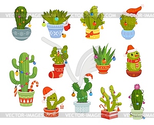 Рождественский праздник кактусов мексиканского колючего сагуаро - векторное изображение EPS