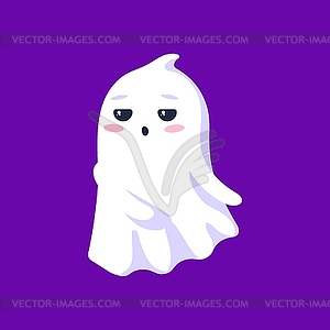 Halloween kawaii ghost with cute rosy cheeks - vector image