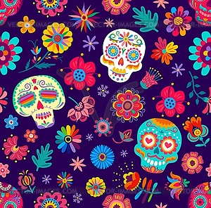 Seamless pattern with Mexican sugar calavera skull - vector clip art