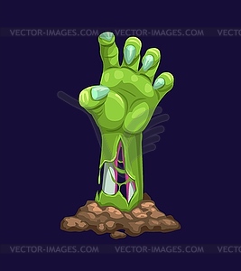 Zombie hand of grave, Halloween cartoon monster - vector image