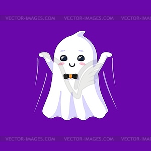 Halloween kawaii ghost character swiftly flying - vector image