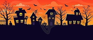 Halloween town silhouette of night city street - vector clipart