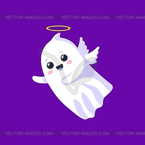 Halloween kawaii ghost angel character with wings - vector image