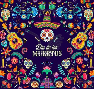 Mexican dia de muertos banner with sugar skulls - vector image