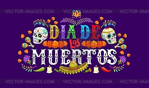 Day of Dead mexican holiday skulls and flowers - vector EPS clipart