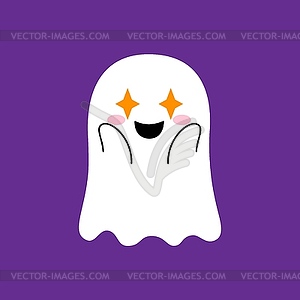Хэллоуин мультяшный каваи призрак счастливое улыбающееся лицо - векторный клипарт Royalty-Free