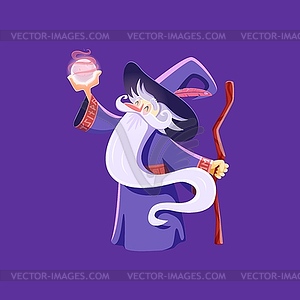 Halloween wizard character, horror holiday cartoon - vector image