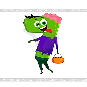 Cartoon Halloween number 7 in dead zombie costume - vector clip art