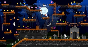 Arcade dark Halloween forest game level map - vector clipart