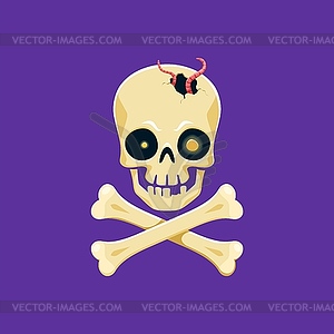 Halloween skull, horror night holiday cartoon icon - vector image