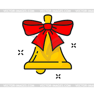 Christmas bell with red ribbon and bow line icon - vector clipart