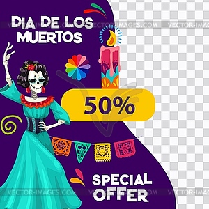 Day of Dead special offer with Catrina Calavera - vector clipart