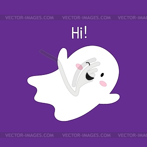 Cartoon ghost, Halloween kawaii character, Hi boo - vector image