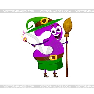 Halloween cartoon number 3 witch costume, holiday - vector image