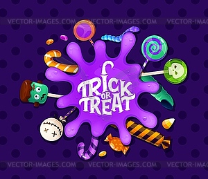 Halloween sweets with purple slime banner - vector image