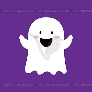 Cartoon Halloween kawaii ghost character smiling - vector image