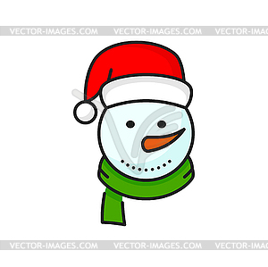 Cute Christmas snowman in Santas hat and scarf - vector image