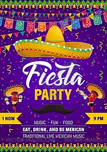 Флаер для вечеринки в честь мексиканской фиесты, сомбреро, усы - графика в векторном формате