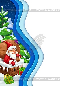 Christmas paper cut banner with Santa in chimney - vector clip art