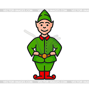 Christmas elf in green costume, Santas helper - vector clipart