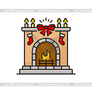 Chimney interior design brick fireplace line icon - vector image